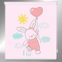 conejo-fondo-rosa-Estor enrollable fotográfico Personajes infantiles - conejo con globo